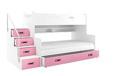 Dětská patrová postel MAX 3 - bílá/růžová