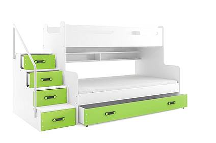 Dětská patrová postel MAX 3 - bílá/zelená