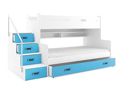 Dětská patrová postel MAX 3 - bílá/modrá