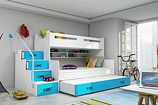 Dětská patrová postel MAX 3 s přistýlkou - bílá/modrá
