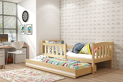 Dětská postel KUBÍK s přistýlkou 200 cm - barva přírodní