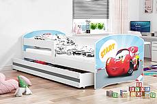 Dětská postel LUKI se šuplíkem - barva bílá - ZÁVODNÍ AUTO