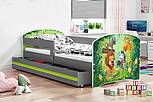 Dětská postel LUKI se šuplíkem - barva grafit - DŽUNGLE