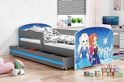 Dětská postel LUKI se šuplíkem - barva grafit - LEDOVÉ KRÁLOVSTVÍ