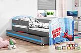Dětská postel LUKI se šuplíkem - barva grafit - SUPER HRDINA