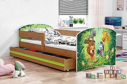 Dětská postel LUKI se šuplíkem - barva olše - DŽUNGLE