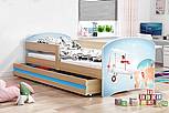 Dětská postel LUKI se šuplíkem - barva přírodní borovice - LETADLO