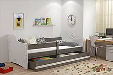 Dětská postel SOFIX se šuplíkem - barva grafit/bílá