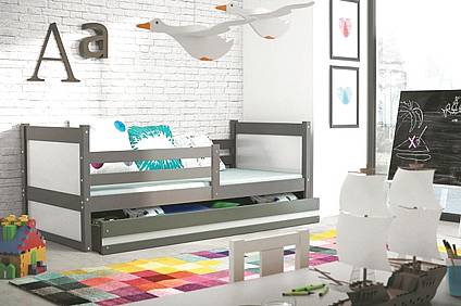 Dětská postel z masivu RICO se šuplíkem 190 cm - barva grafit