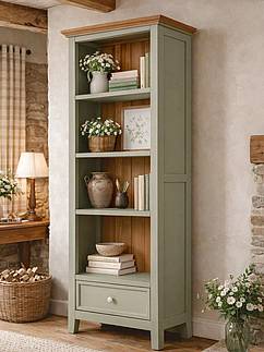 Masivní knihovna LEVANDE SLIM REG1P olivová