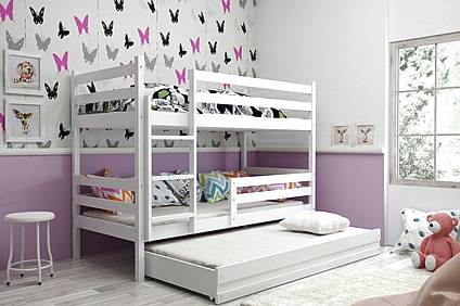Patrová postel ERYK s přistýlkou 200 cm - barva bílá