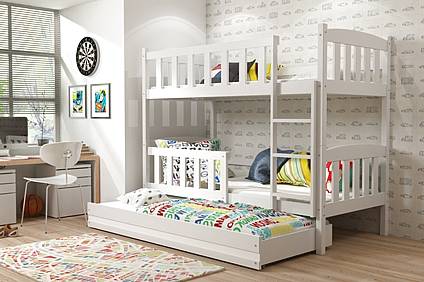 Patrová postel KUBÍK s přistýlkou 190 cm - barva bílá