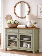 Provensálská komoda LEVANDE K4P SLIM, prosklená dvířka: olivová