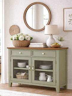 Provensálská komoda LEVANDE K4P SLIM, prosklená dvířka: olivová