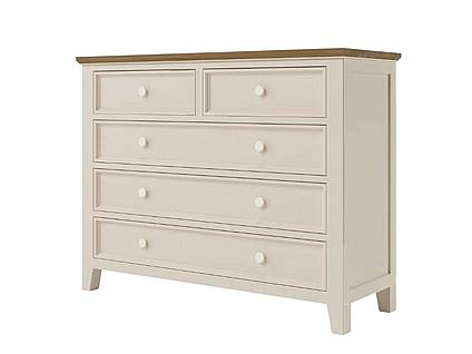 Provensálská komoda LEVANDE K8P5S SLIM z masivu: krémová