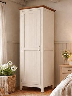 Provensálská skříň LEVANDE SLIM W1P s šatní tyčí krémová