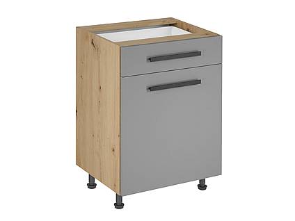 Spodní kuchyňská skříňka s úchytkami LANGEN D60S1 - světle šedá/dub artisan