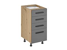 Spodní kuchyňská skříňka šuplíková s úchytkami LANGEN D40S4 - tmavě šedá/dub artisan