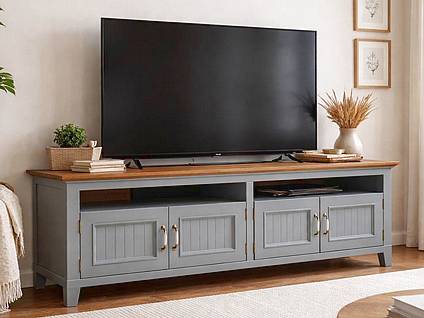 TV stolek LEVANDE AIR K5P s dubovou deskou: šedomodrá