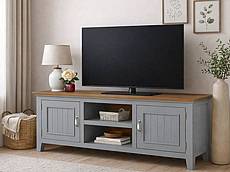 TV stolek LEVANDE bílý K6P SLIM s dubovou deskou:šedomodrá