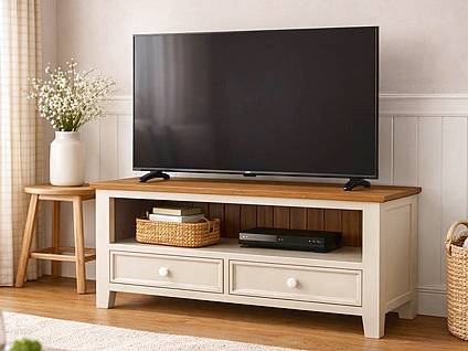 TV stolek LEVANDE SLIM K1P z masivu krémový