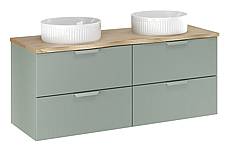 Umyvadlová skříňka do koupelny ASTER 120 cm zelená/dub cremona s umyvadly