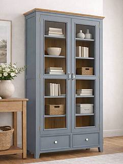 Vitrína LEVANDE SLIM W9P šedomodrá