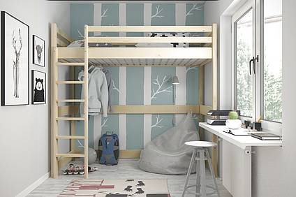 Vyvýšená postel z masivu ANDY 90 cm levá - bezbarvý lak